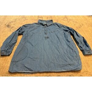 Denim Moves Shirt Womens Sz 2X XXL  Blue Cotton 1/2 Button Up Roll Tab sleeves